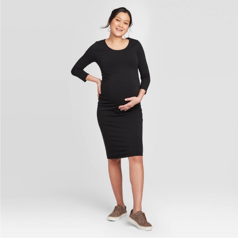 Isabel Maternity Long-Sleeved Black Dress - Size S